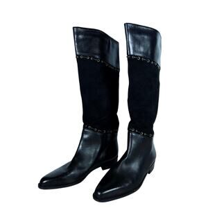 Sesto Meucci Womens Knee High Boots 7.5 Black Leather Suede Pointed Toe Dressy